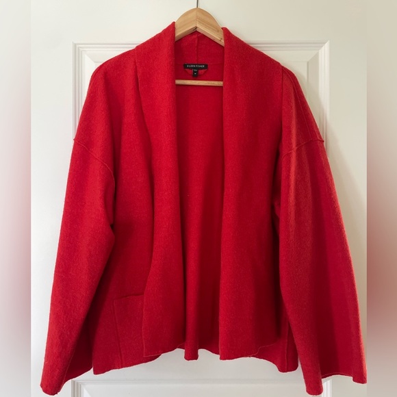 Eileen Fisher Sweaters - Eileen Fisher Boiled Merino Wool Open Sweater, red,
Medium